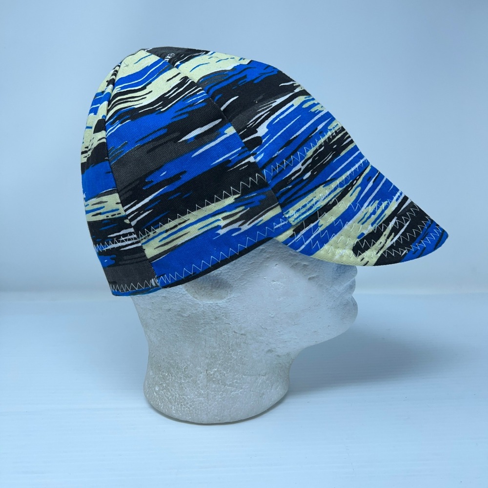 Comeaux Caps Mens 7 1/2 Blue Abstract Reversible Cotton Welding Hat 20712 New